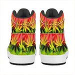Hemp Leaf Reggae Pattern Print High Top Leather Sneakers