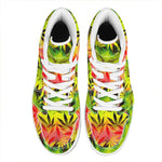 Hemp Leaf Reggae Pattern Print High Top Leather Sneakers
