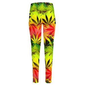 Hemp Leaf Reggae Pattern Print High-Waisted Pocket Leggings