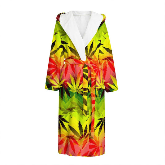 Hemp Leaf Reggae Pattern Print Hooded Bathrobe