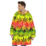 Hemp Leaf Reggae Pattern Print Hoodie Blanket