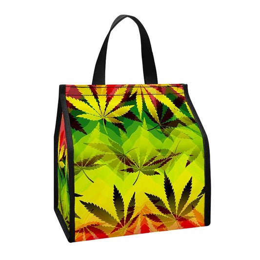 Hemp Leaf Reggae Pattern Print Insulated Lunch Tote