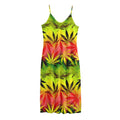 Hemp Leaf Reggae Pattern Print Jersey Midi Cami Dress