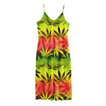 Hemp Leaf Reggae Pattern Print Jersey Midi Cami Dress