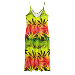 Hemp Leaf Reggae Pattern Print Jersey Midi Cami Dress