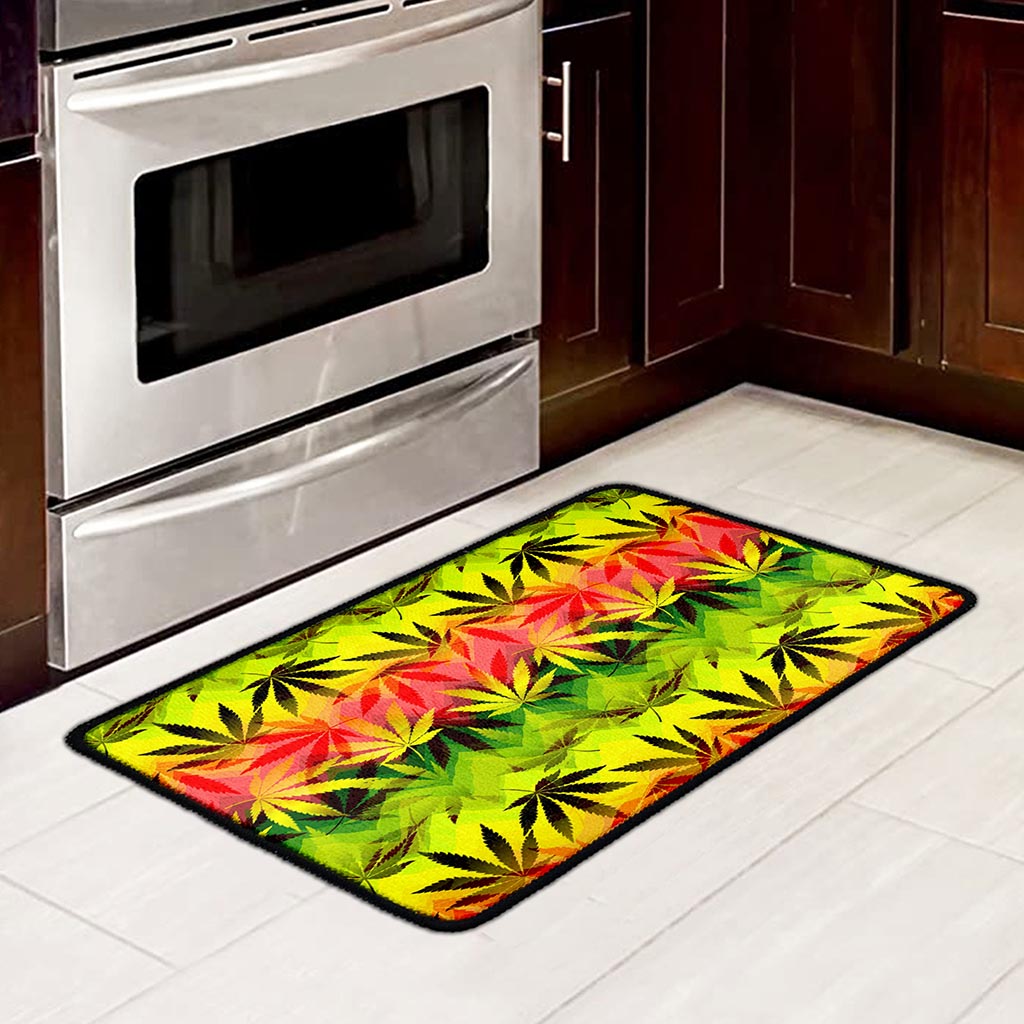 Hemp Leaf Reggae Pattern Print Kitchen Mat