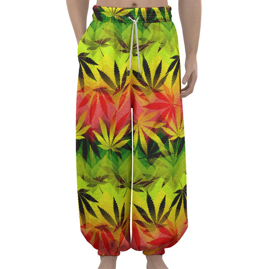 Hemp Leaf Reggae Pattern Print Lantern Pants