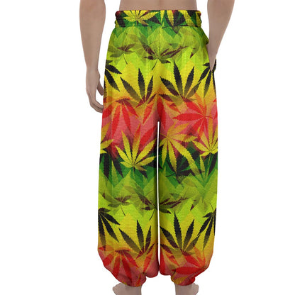 Hemp Leaf Reggae Pattern Print Lantern Pants
