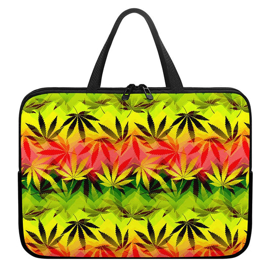 Hemp Leaf Reggae Pattern Print Laptop Sleeve With Handle
