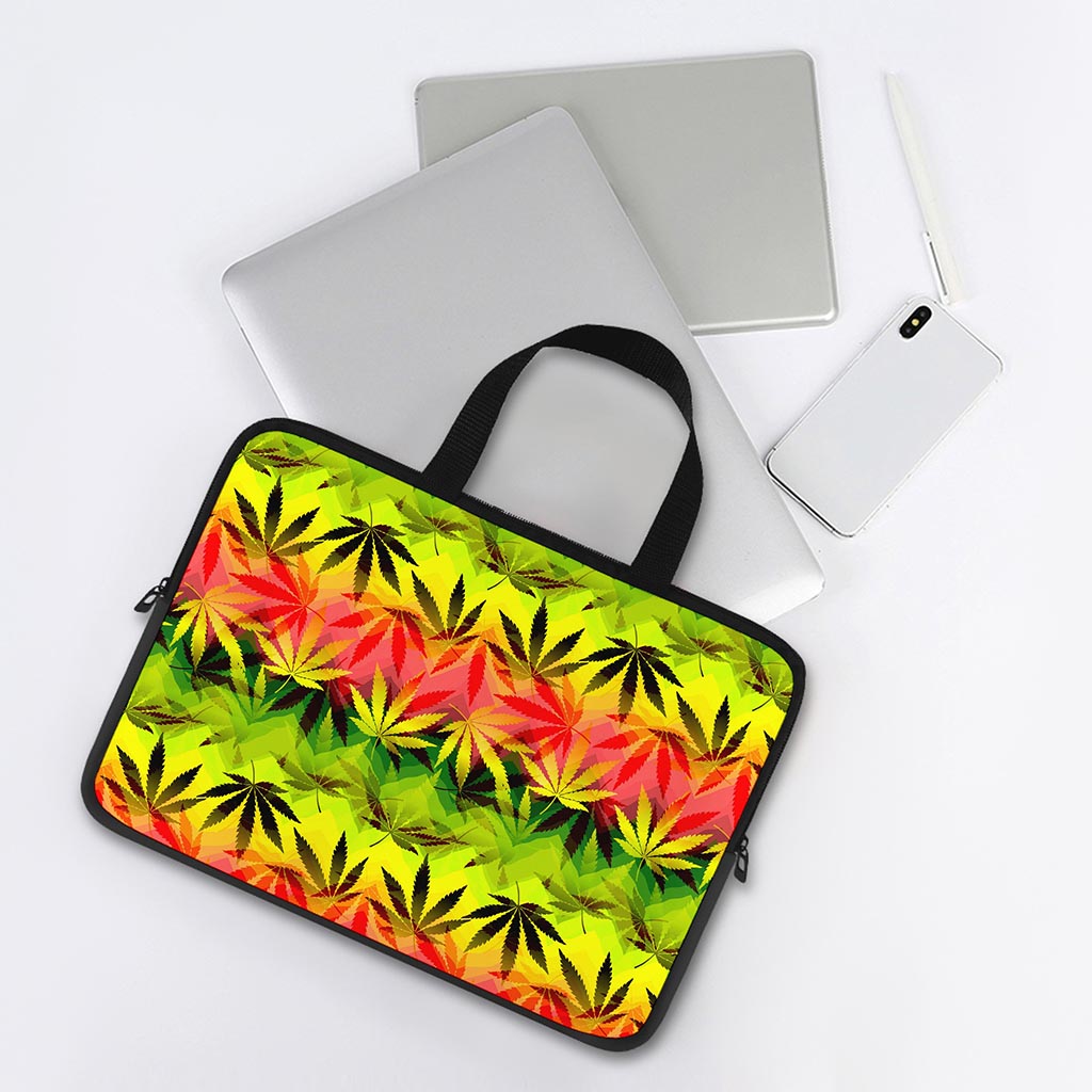 Hemp Leaf Reggae Pattern Print Laptop Sleeve With Handle
