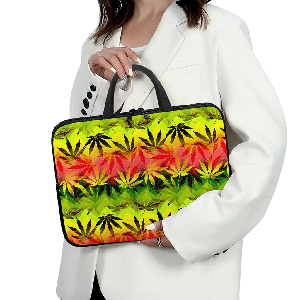 Hemp Leaf Reggae Pattern Print Laptop Sleeve With Handle