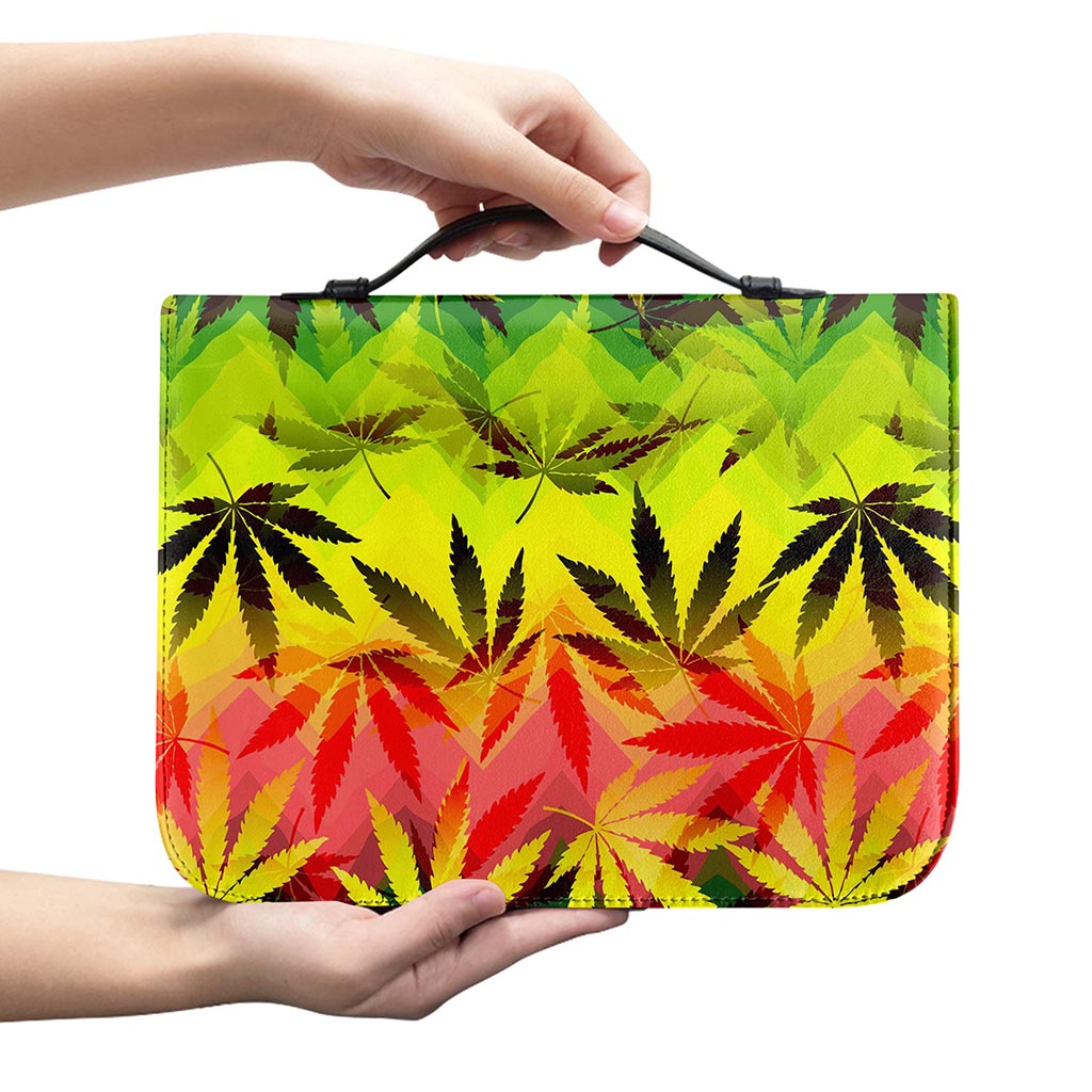 Hemp Leaf Reggae Pattern Print Leather Bible Cover