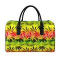 Hemp Leaf Reggae Pattern Print Leather Duffel Bag