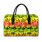 Hemp Leaf Reggae Pattern Print Leather Duffle Bag