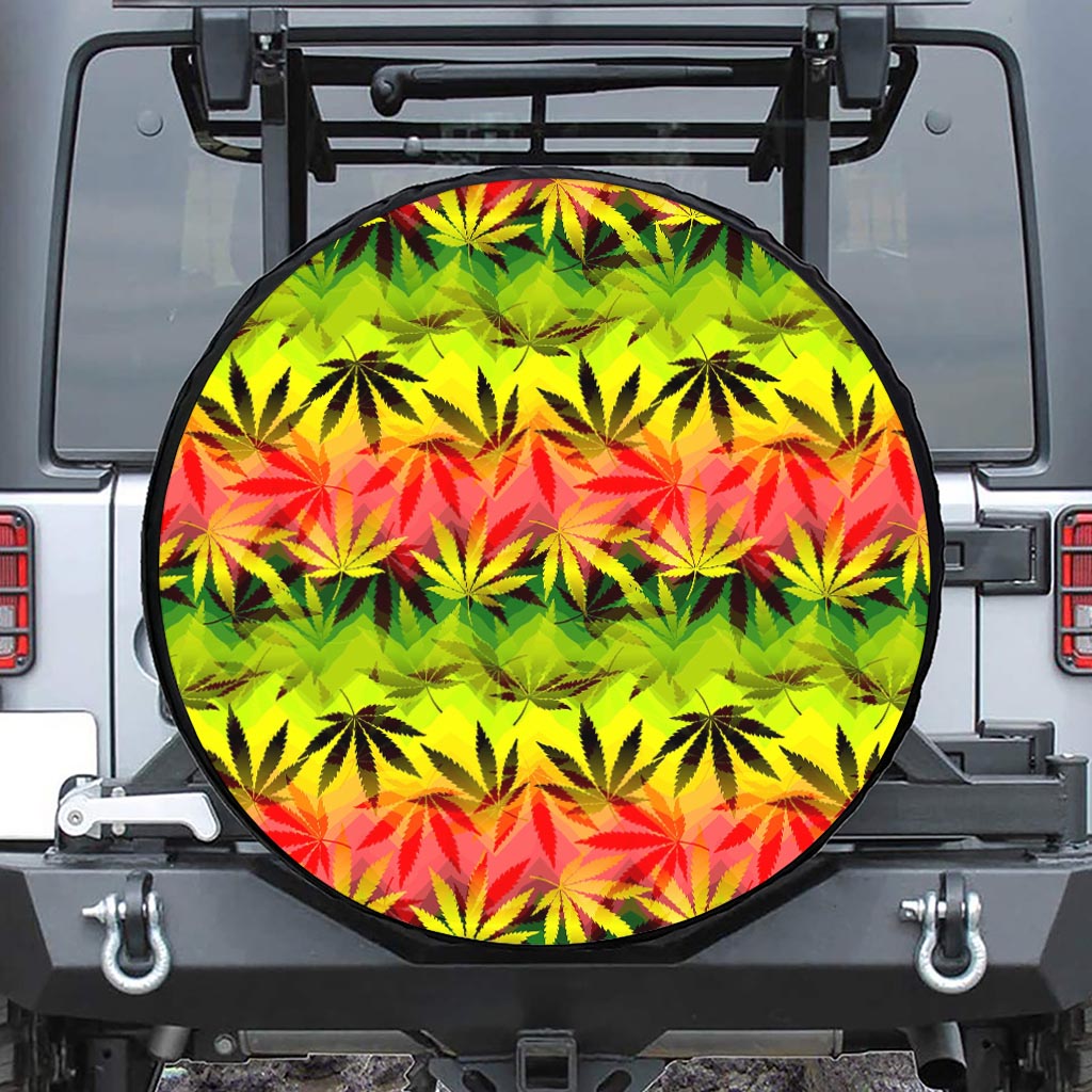 Hemp Leaf Reggae Pattern Print Leather Spare Tire Cover