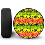 Hemp Leaf Reggae Pattern Print Leather Spare Tire Cover