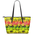 Hemp Leaf Reggae Pattern Print Leather Tote Bag With Zipper