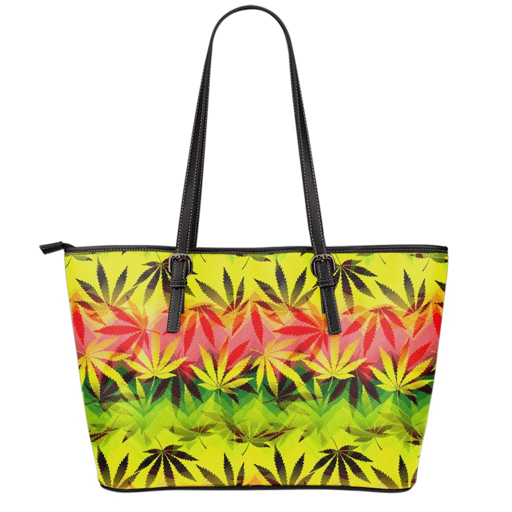 Hemp Leaf Reggae Pattern Print Leather Tote Bag