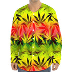 Hemp Leaf Reggae Pattern Print Long Sleeve Baseball Jersey