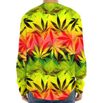 Hemp Leaf Reggae Pattern Print Long Sleeve Baseball Jersey