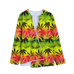 Hemp Leaf Reggae Pattern Print Long Sleeve Short Coat