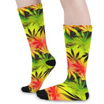 Hemp Leaf Reggae Pattern Print Long Socks