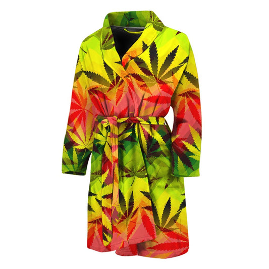 Hemp Leaf Reggae Pattern Print Men's Bathrobe