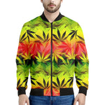 Hemp Leaf Reggae Pattern Print Men's Bomber Jacket