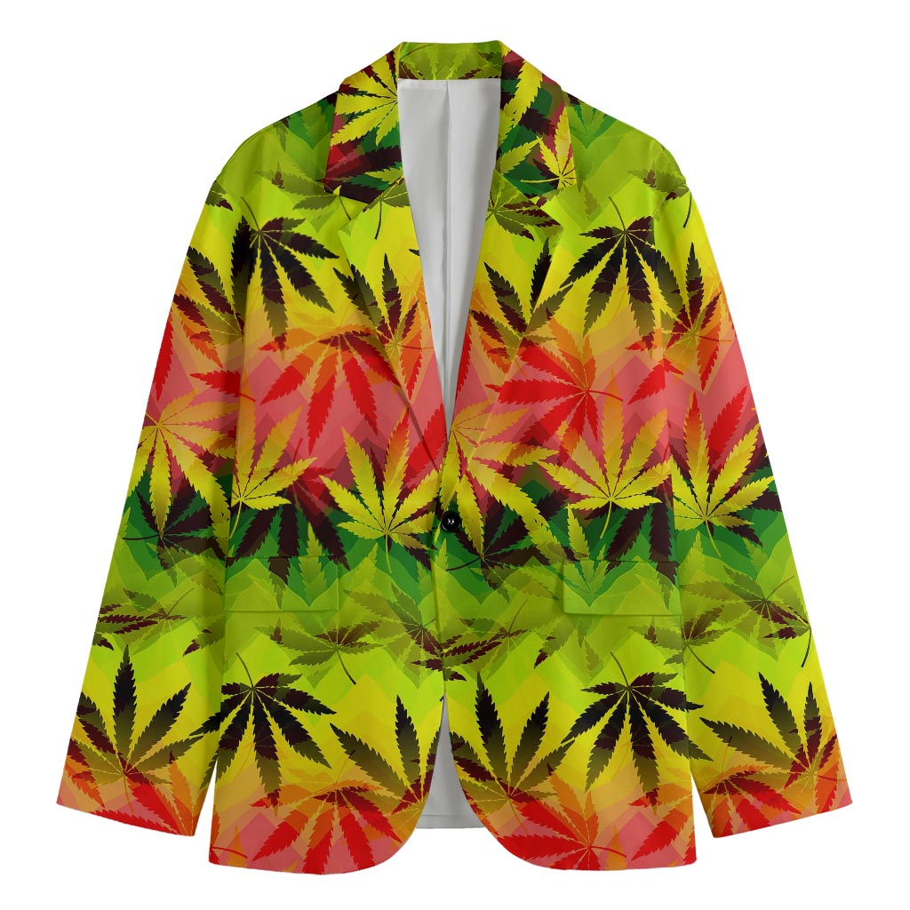 Hemp Leaf Reggae Pattern Print Men's Cotton Blazer
