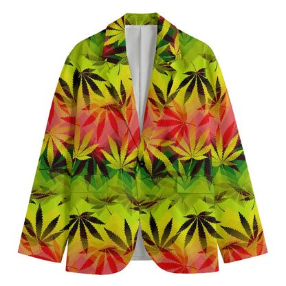 Hemp Leaf Reggae Pattern Print Men's Cotton Blazer