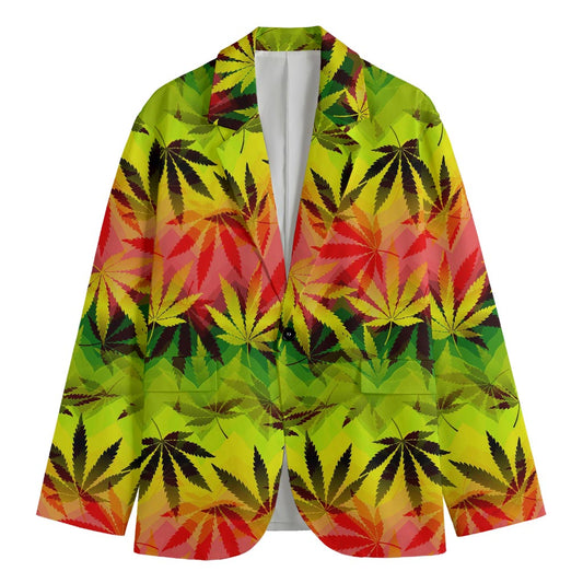 Hemp Leaf Reggae Pattern Print Men's Cotton Blazer
