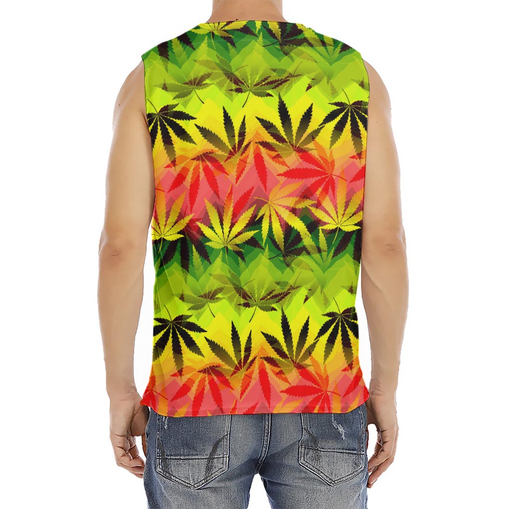 Hemp Leaf Reggae Pattern Print Men's Fitness Tank Top