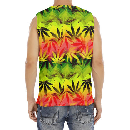 Hemp Leaf Reggae Pattern Print Men's Fitness Tank Top