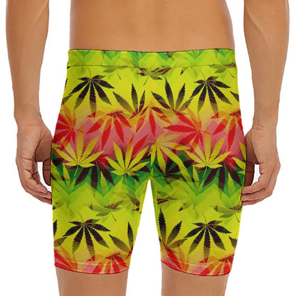 Hemp Leaf Reggae Pattern Print Men's Long Boxer Briefs