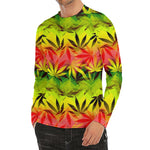Hemp Leaf Reggae Pattern Print Men's Long Sleeve Rash Guard
