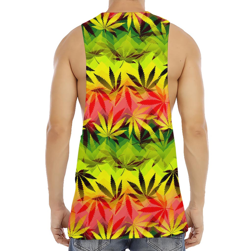 Hemp Leaf Reggae Pattern Print Men's Muscle Tank Top