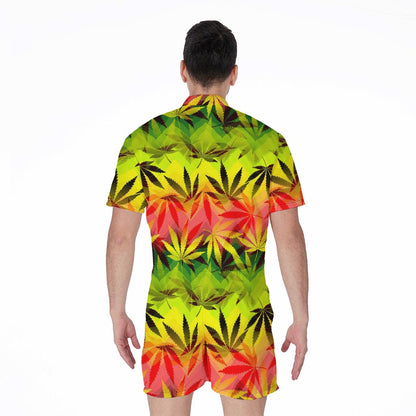 Hemp Leaf Reggae Pattern Print Men's Rompers