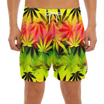 Hemp Leaf Reggae Pattern Print Men's Split Running Shorts