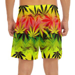 Hemp Leaf Reggae Pattern Print Men's Split Running Shorts