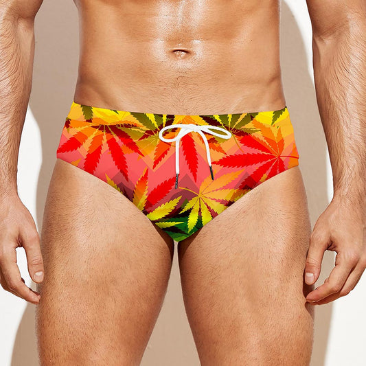 Hemp Leaf Reggae Pattern Print Men's Swim Briefs