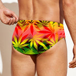 Hemp Leaf Reggae Pattern Print Men's Swim Briefs