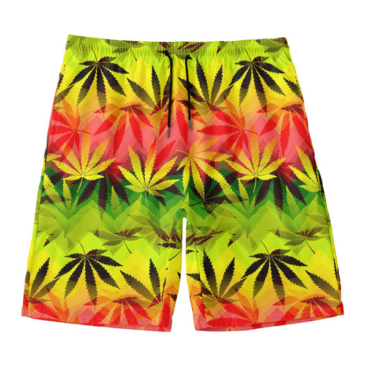 Hemp Leaf Reggae Pattern Print Men's Swim Trunks