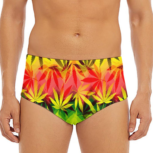 Hemp Leaf Reggae Pattern Print Men's Triangle Swim Briefs