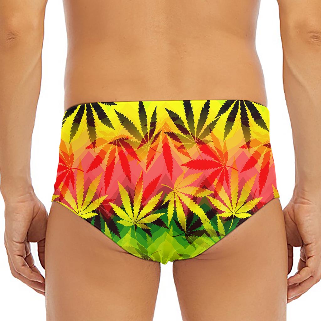 Hemp Leaf Reggae Pattern Print Men's Triangle Swim Briefs