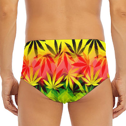 Hemp Leaf Reggae Pattern Print Men's Triangle Swim Briefs