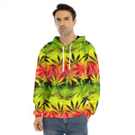 Hemp Leaf Reggae Pattern Print Men's Velvet Pullover Hoodie
