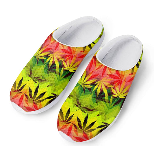 Hemp Leaf Reggae Pattern Print Mesh Casual Shoes