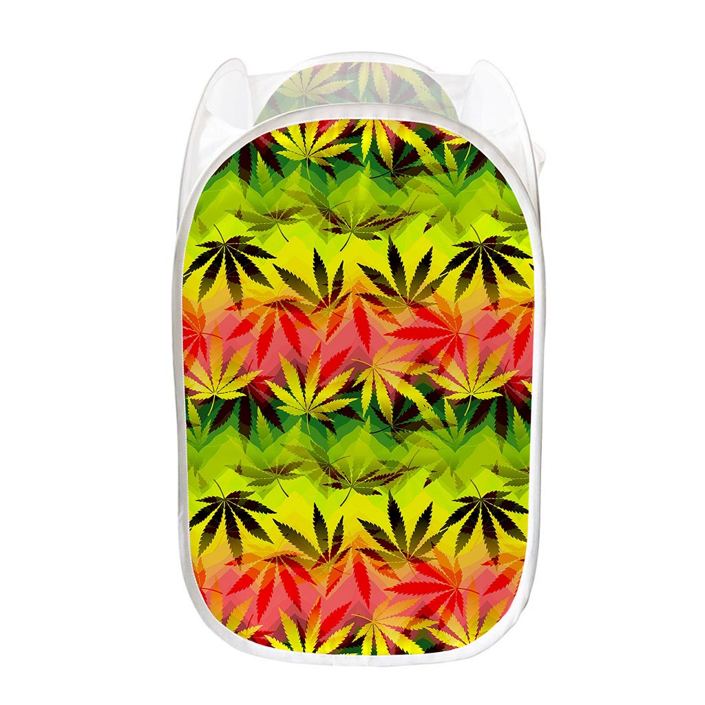 Hemp Leaf Reggae Pattern Print Mesh Laundry Hamper