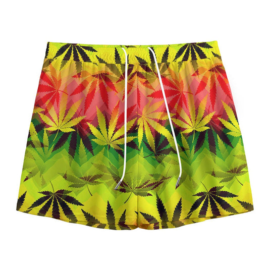 Hemp Leaf Reggae Pattern Print Mesh Shorts