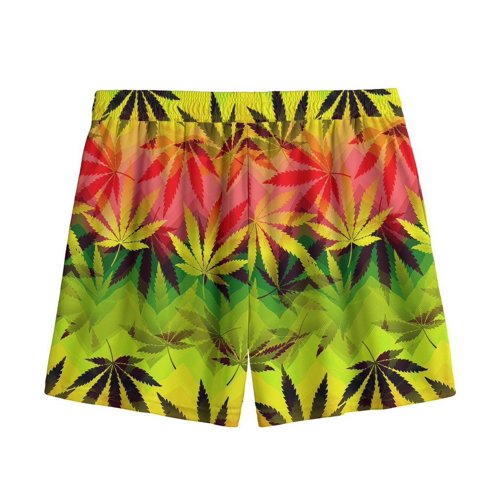 Hemp Leaf Reggae Pattern Print Mesh Shorts